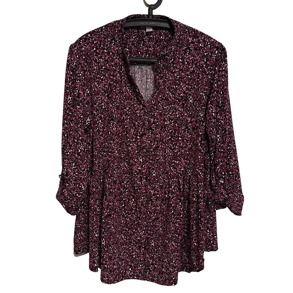 Womens Abstract Roll Tab 3/4 Sleeve Tunic Top 1X Office Career Professional